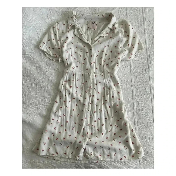 SO Retro Pinup Rockabilly Y2K Cherry Dress Button Down Tie Back Size Large - Picture 13 of 13